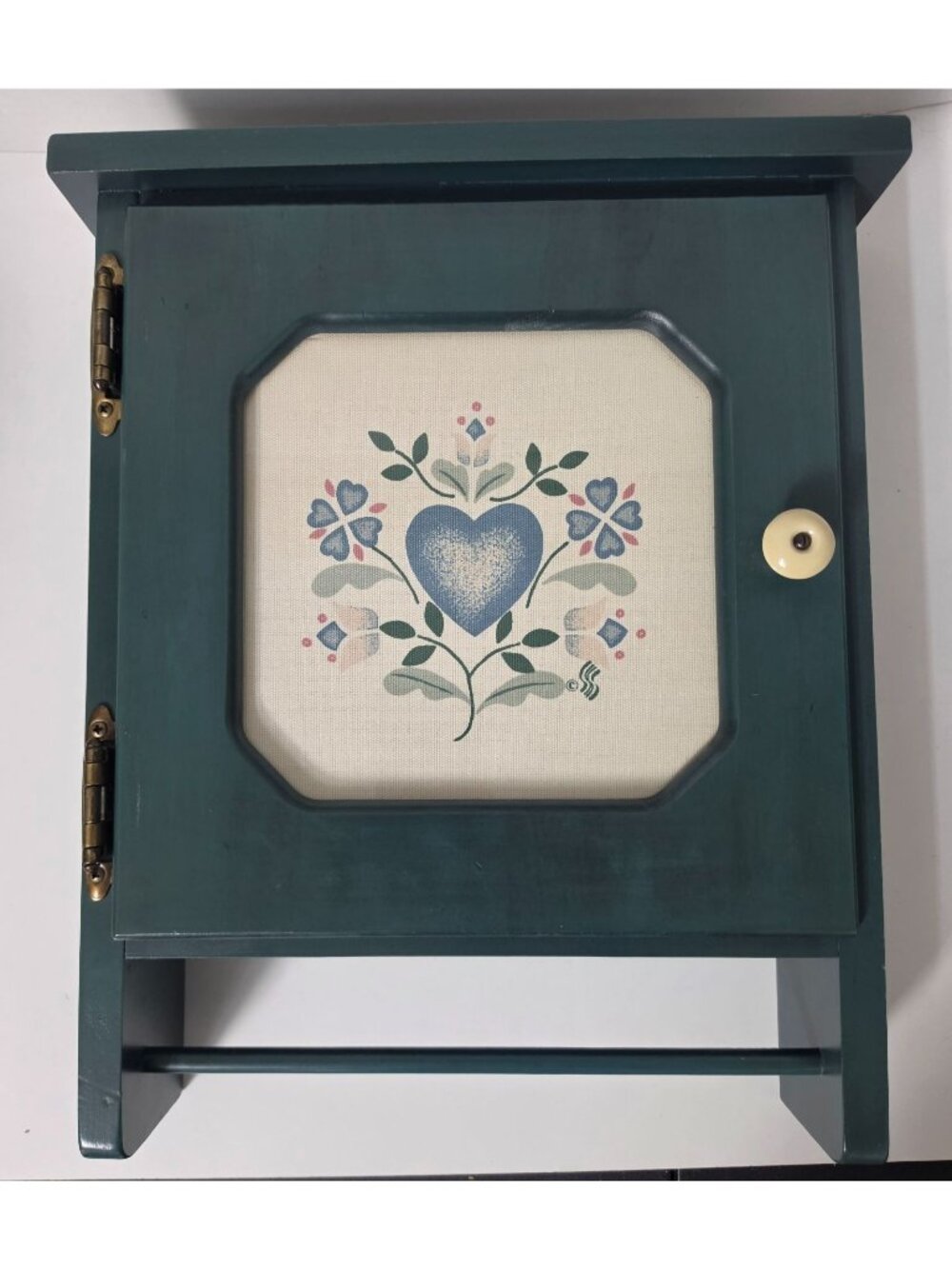 Vintage Three Mountaineers Needlepoint Wall Cabinet Towel Bar Folk Art 15"